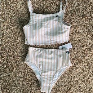 BRAND NEW cream colored striped bathing suit